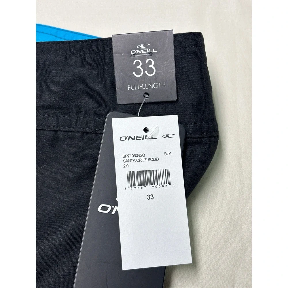 NWT ONeill Mens Santa Cruz Solid 2.0 Board Shorts Black Blue Size 33X11